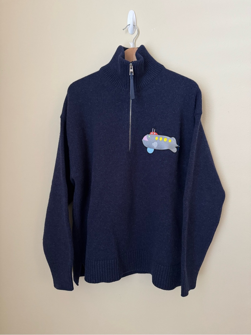 Loewe x Suna Fujita Submarine Half Zip Sweater Wool Navy Blue XS